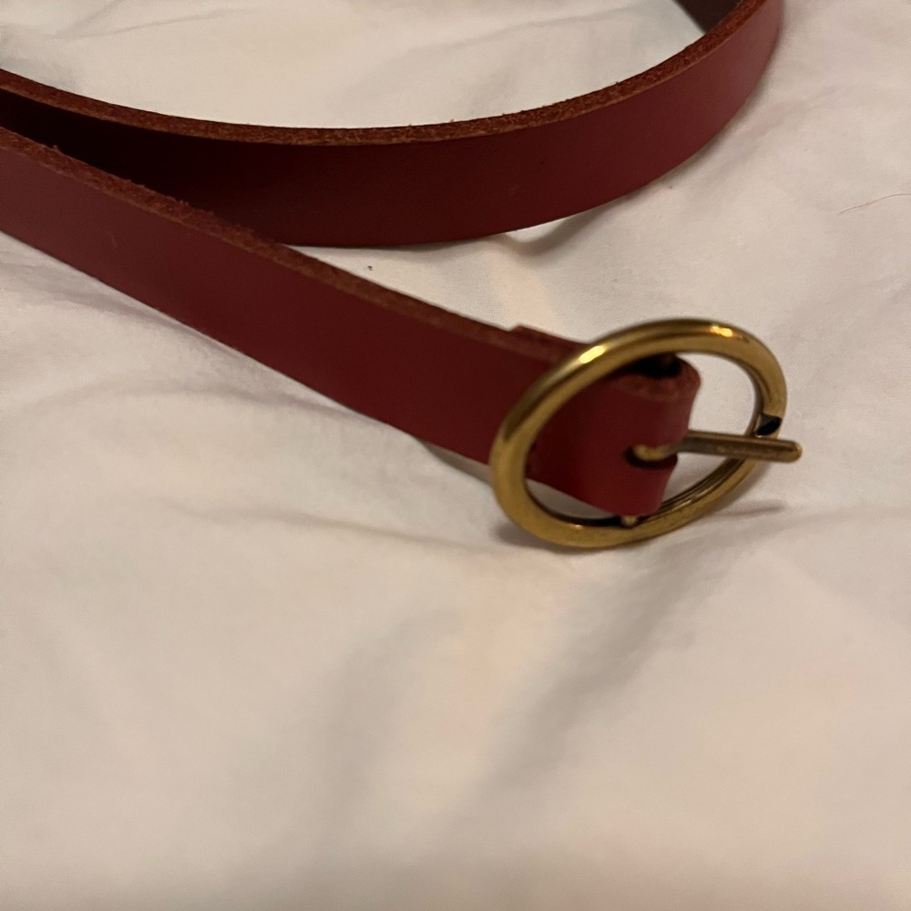 Rust Red Leather Belt with Gold Buckle